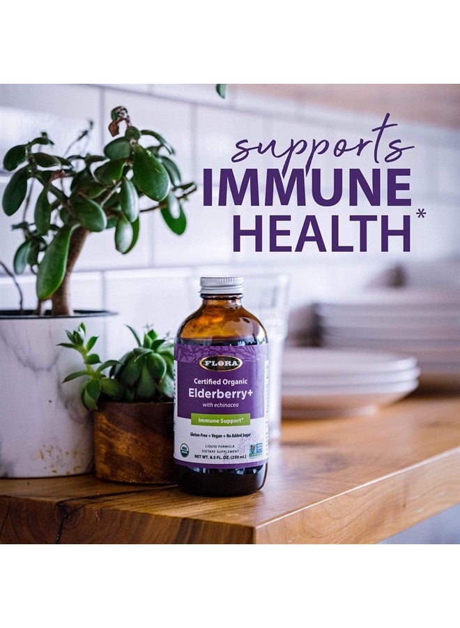 Flora Organic Black Elderberry Syrup + 8.5oz - Immune Booster with Echinacea, for Kids & Adults, No Added Sugar, Gluten Free, Vegan, SambuGuard - Image 2