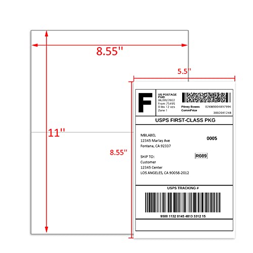 MBLABEL 1000 Labels Half Sheet Shipping Labels, 8.5" x 5.5" Adhesive Sticker Papers, Half Page Self Adhesive Mailing Label for for FBA, Packages and Mailings, 500 Sheets - Image 2