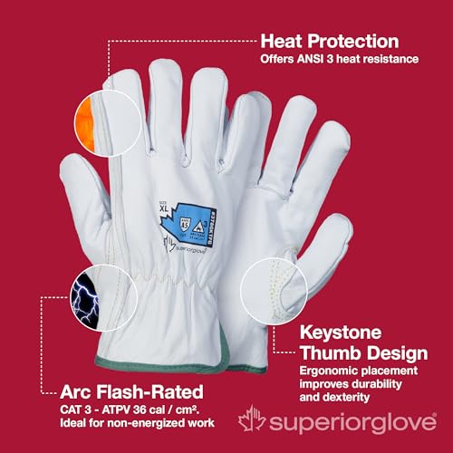 Superior Glove قفازات عمل جلدية مقاومة للقطع من سوبرير جلوف إندورا برو للرجال والنساء مع حماية من الحرارة والشرر الكهربائي – 378GKTFG كبير (عبوة من 1 زوج) - Image 3