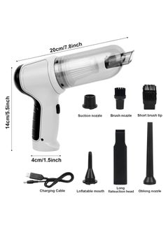 HIULLEN Mini Cordless Handheld Vacuum Cleaner, Car Vacuum, Cordless Portable Vacuum Cleaner with 4 Nozzles and USB Charging Cable, for Car, Home and Cleaning (Grey)