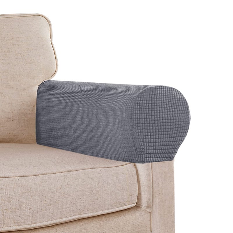 L.VICTEX Stretch Sofa Arm Covers Spandex Jacquard AntiSlip Couch Arm Covers with Sticker Furniture Armrest Protector for Sofa Couch Chair Recliner Set of 2 Grey