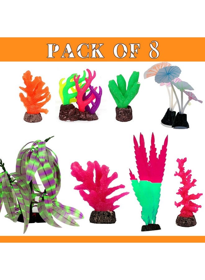 Emily Pets Glowing Effect Coral Artificial Decoration Silicone Plant Ornament, Artificial Fake Lotus Fish Tank For Aquarium Decoration (Pack Of 8)  - Image 2