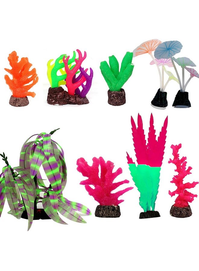 Emily Pets Glowing Effect Coral Artificial Decoration Silicone Plant Ornament, Artificial Fake Lotus Fish Tank For Aquarium Decoration (Pack Of 8)  - Image 1