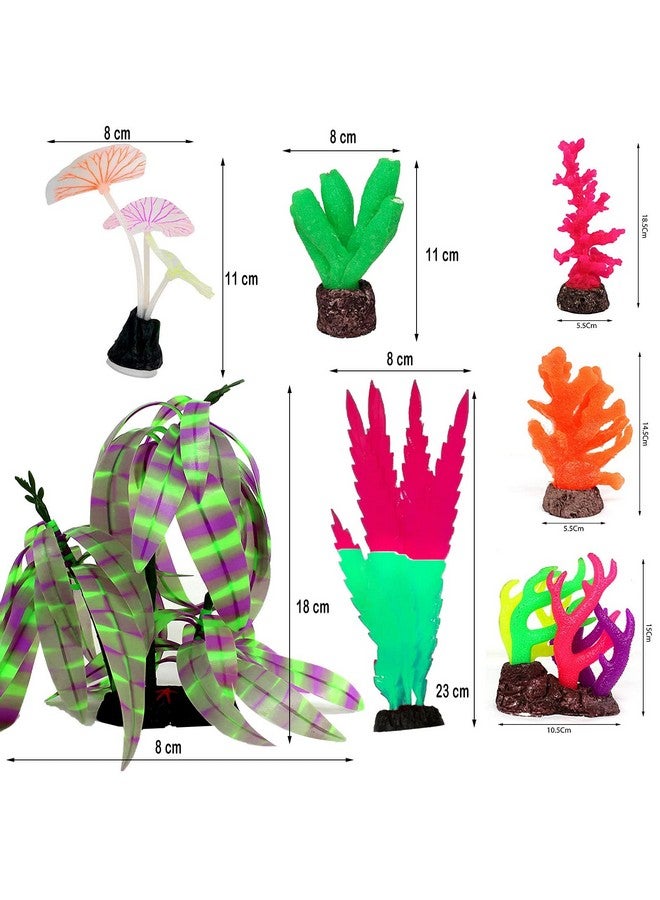Emily Pets Glowing Effect Coral Artificial Decoration Silicone Plant Ornament, Artificial Fake Lotus Fish Tank For Aquarium Decoration (Pack Of 8)  - Image 3