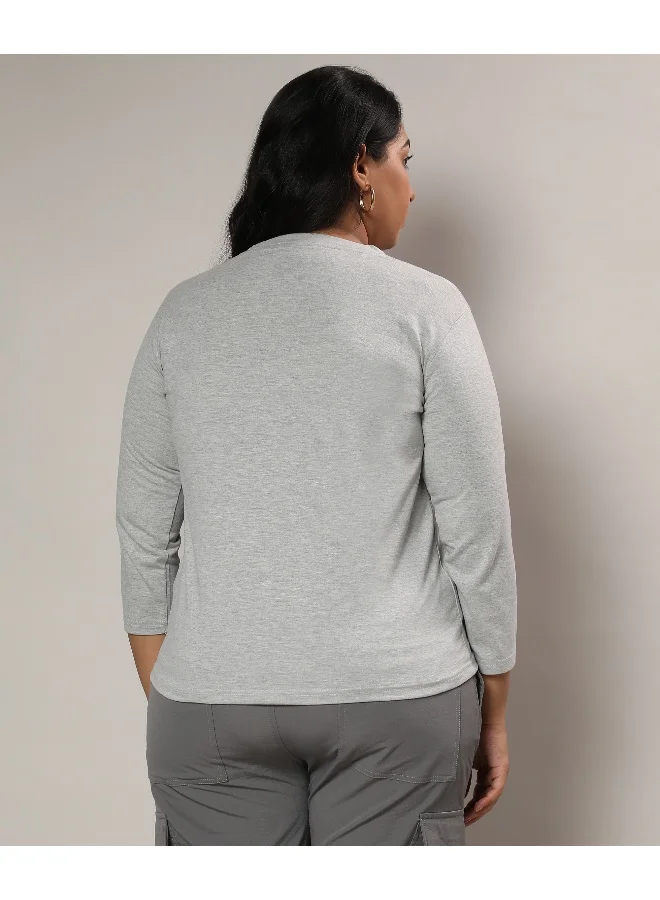 انستافاب بلس بلوزة صلبة أساسية بلون رمادي فاتح للسيدات