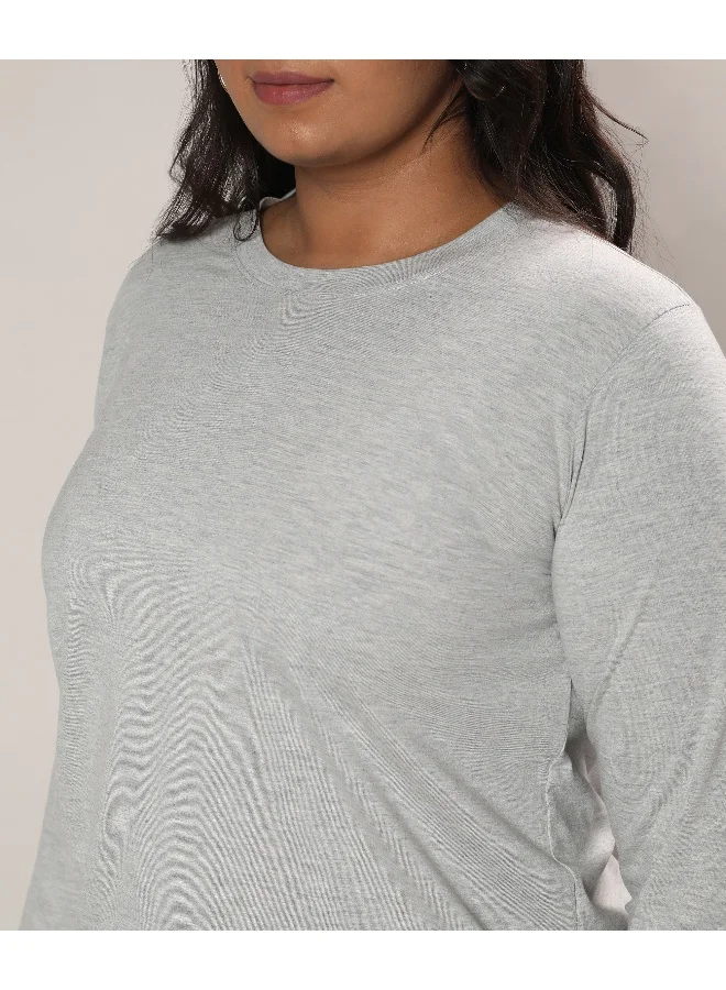 انستافاب بلس بلوزة صلبة أساسية بلون رمادي فاتح للسيدات