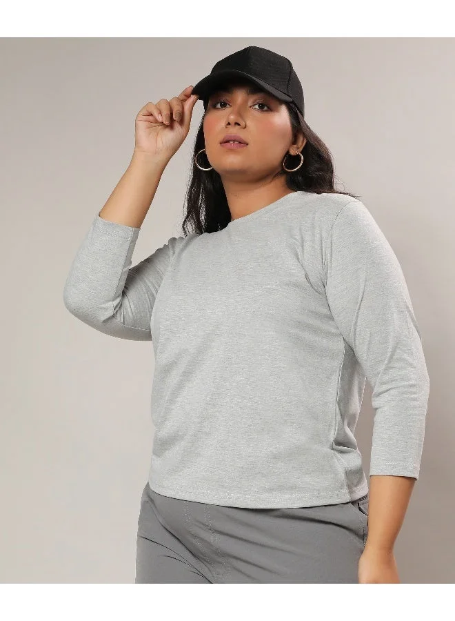 Instafab Plus Women's Light Grey Basic Solid Top