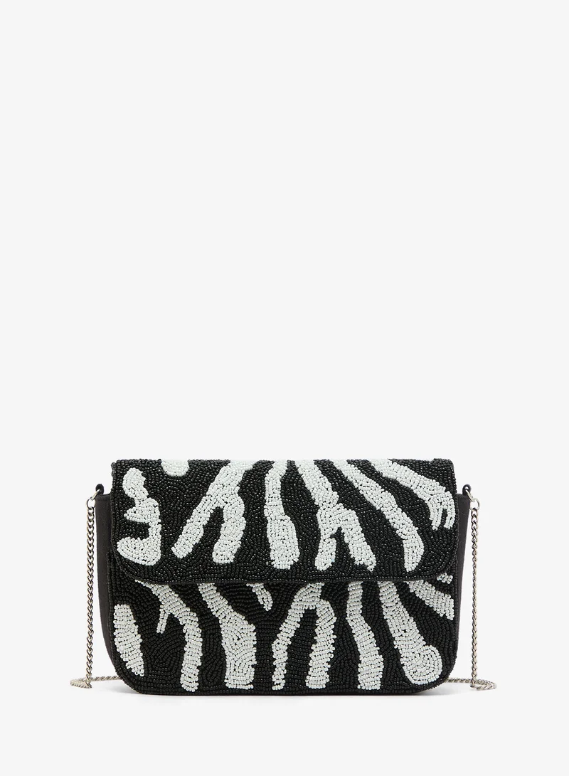 Embroidered Beaded Zebra Print Crossbody