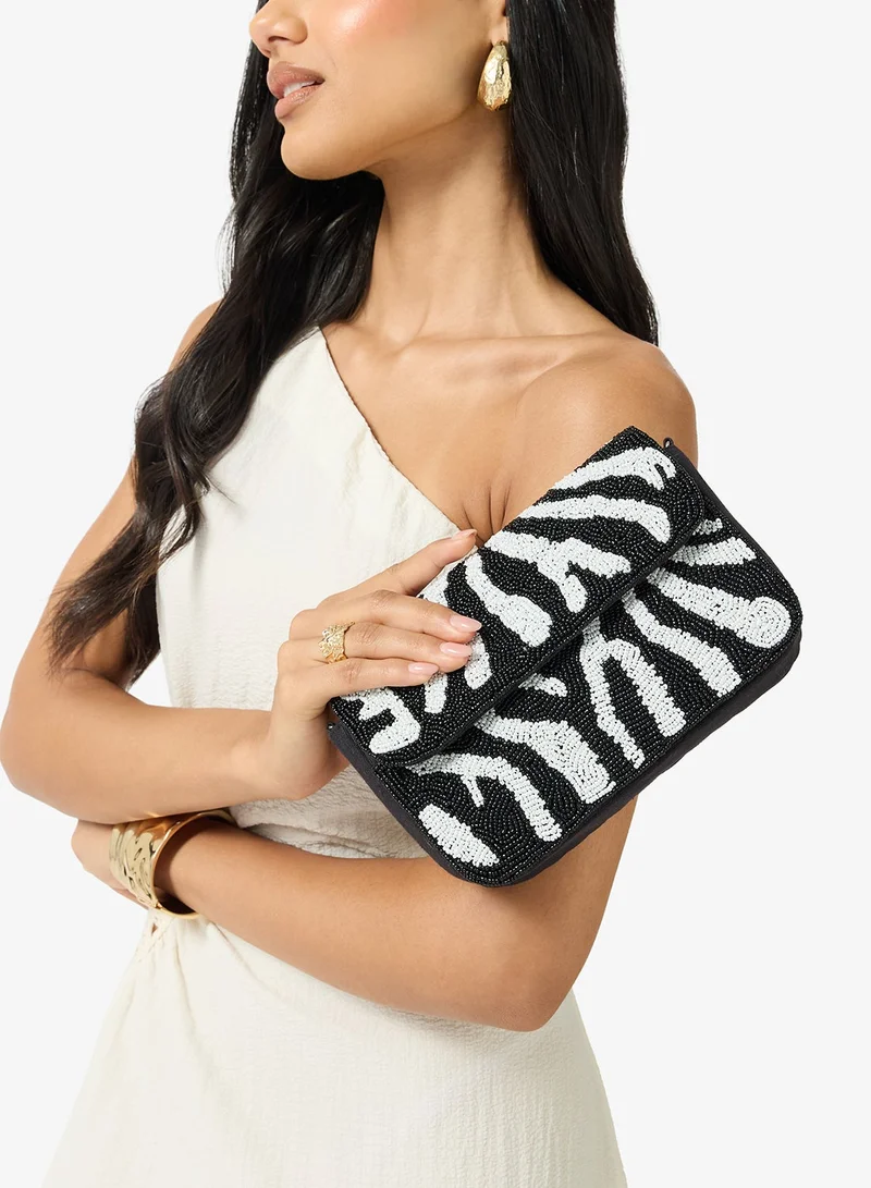 Ginger Boutique Embroidered Beaded Zebra Print Crossbody