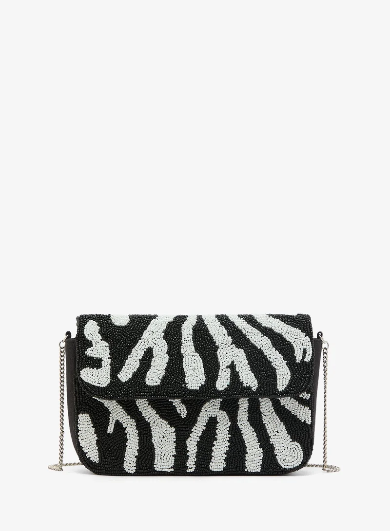 Ginger Boutique Embroidered Beaded Zebra Print Crossbody