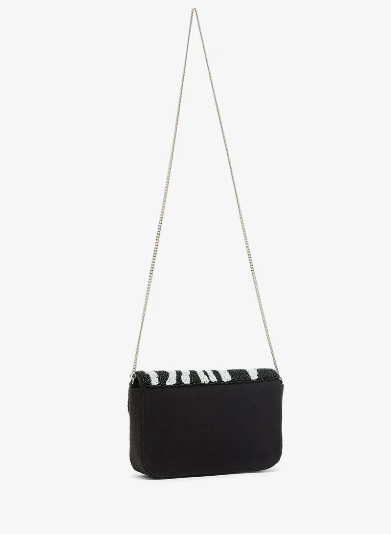 Ginger Boutique Black Embroidered Beaded Zebra Print Crossbody for Women | Best Price UAE