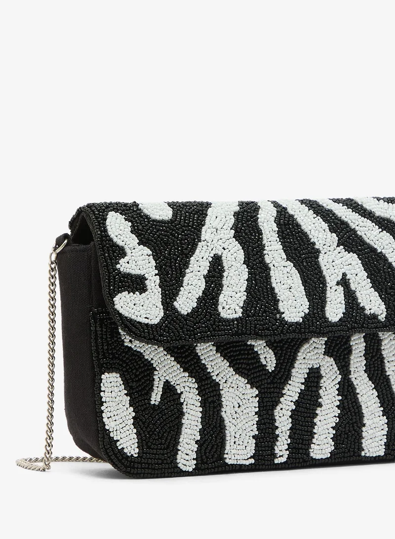 Ginger Boutique Black Embroidered Beaded Zebra Print Crossbody for Women | Best Price UAE
