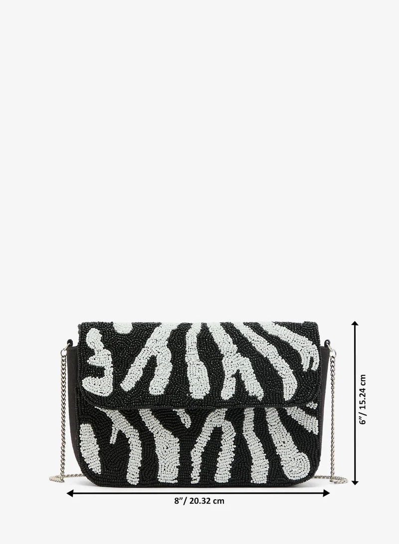 Ginger Boutique Black Embroidered Beaded Zebra Print Crossbody for Women | Best Price UAE