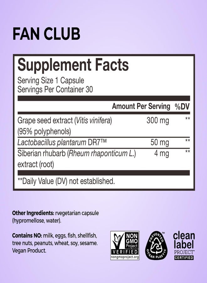 HUM Fan Club Menopause Probiotic Supplement, Estrogen Free Menopause Supplements for Women, Non Hormonal, Supports Energy & Hot Flashes, Grape Seed Extract & Siberian Rhubarb, 30 Vegan Capsules - Image 5