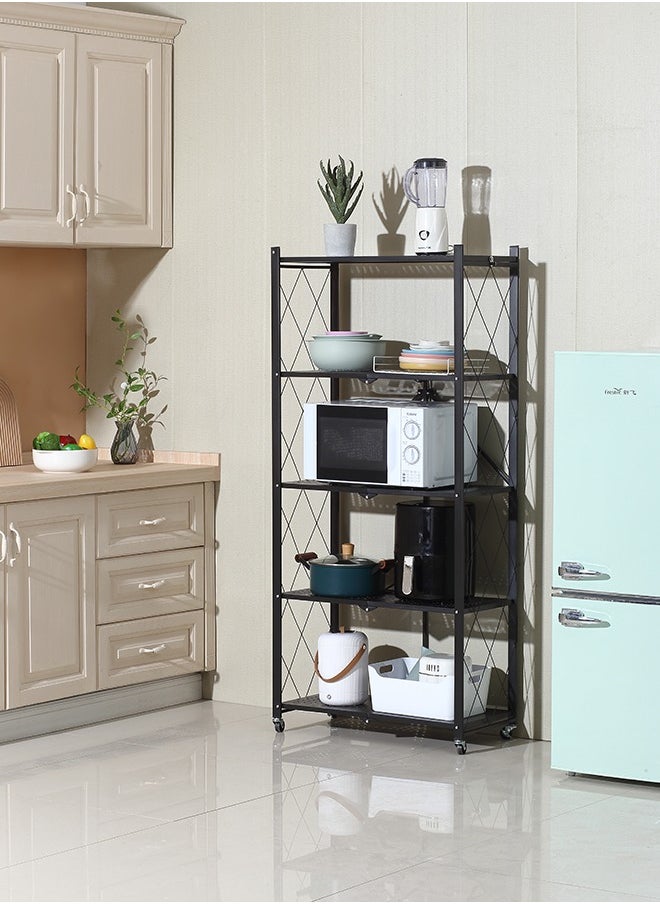 LAWAZIM Kitchen Foldable Shelves - 5 Layer, Black - Storage Shelving Unit Rack with Wheels, Perforated Carbon Steel Shelves - Ideal for Pantry, Garage, Closet Office and Commercial Storage  - Image 2
