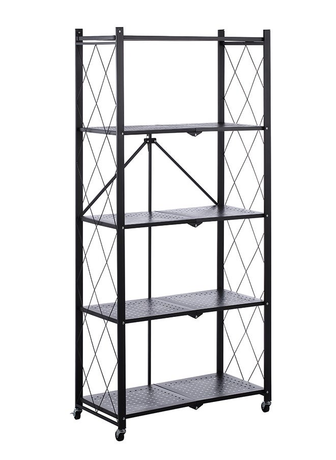 LAWAZIM Kitchen Foldable Shelves - 5 Layer, Black - Storage Shelving Unit Rack with Wheels, Perforated Carbon Steel Shelves - Ideal for Pantry, Garage, Closet Office and Commercial Storage  - Image 3