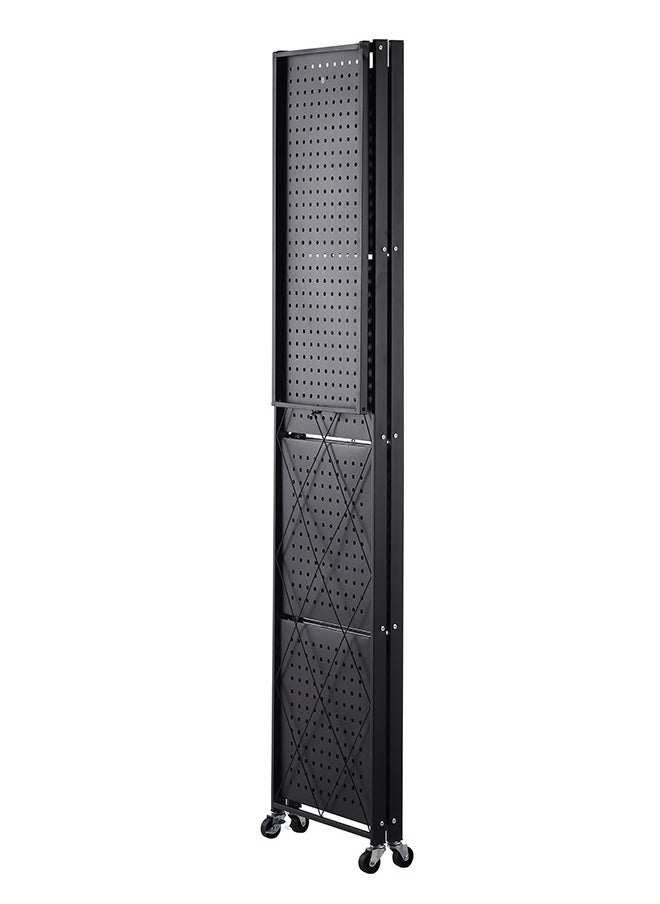 LAWAZIM Kitchen Foldable Shelves - 5 Layer, Black - Storage Shelving Unit Rack with Wheels, Perforated Carbon Steel Shelves - Ideal for Pantry, Garage, Closet Office and Commercial Storage  - Image 4