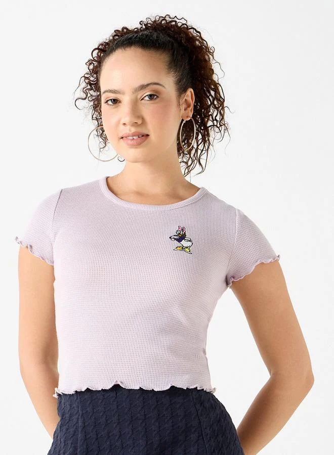 Daisy Duck Embroidered Round Neck T-shirt