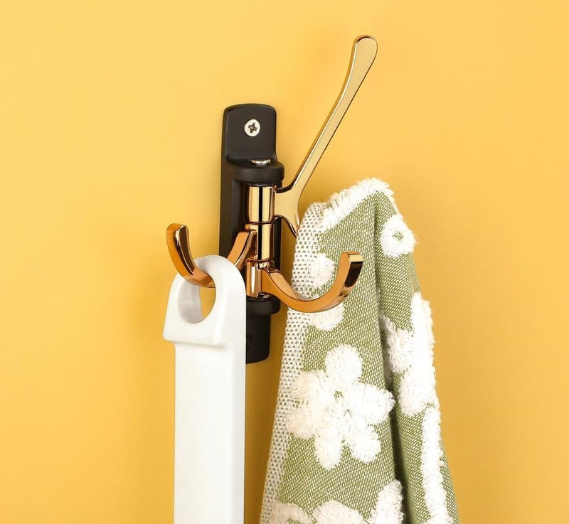 iSTAR Flexible 4 Pin Hooks Bathroom Cloth Hanger Wall Hook Door Robe Hooks for Hanging Keys, Clothes, Towel (Black and Gold) Pack of 1 - Image 4