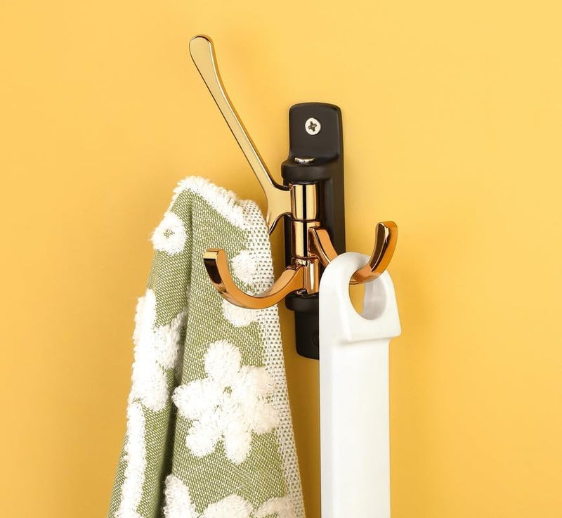 iSTAR Flexible 4 Pin Hooks Bathroom Cloth Hanger Wall Hook Door Robe Hooks for Hanging Keys, Clothes, Towel (Black and Gold) Pack of 1 - Image 5