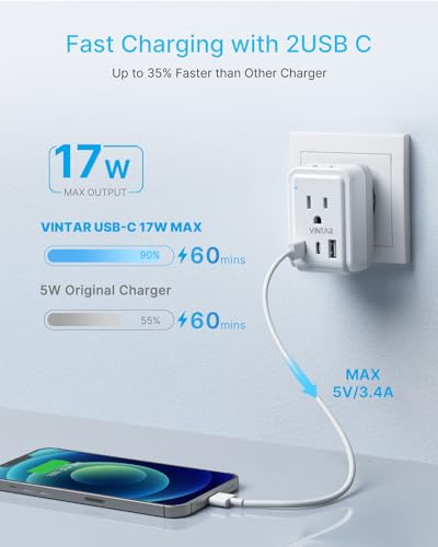 VINTAR 2 Pack US to Japan Plug Adapter, VINTAR Foldable Japan Travel Adapter with 2 Outlets and 3 USB Ports(2 USB C), 2 Prong to 3 Prong Outlet Adapter for USA to Japan China Canada Philippine, Type A - Image 5