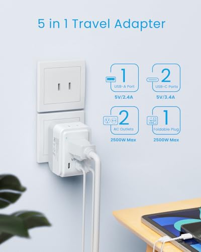 VINTAR 2 Pack US to Japan Plug Adapter, VINTAR Foldable Japan Travel Adapter with 2 Outlets and 3 USB Ports(2 USB C), 2 Prong to 3 Prong Outlet Adapter for USA to Japan China Canada Philippine, Type A - Image 4