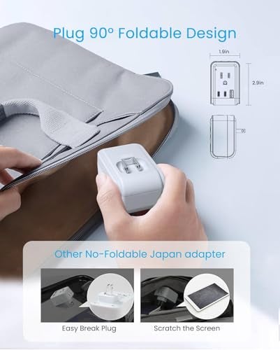 VINTAR 2 Pack US to Japan Plug Adapter, VINTAR Foldable Japan Travel Adapter with 2 Outlets and 3 USB Ports(2 USB C), 2 Prong to 3 Prong Outlet Adapter for USA to Japan China Canada Philippine, Type A - Image 2