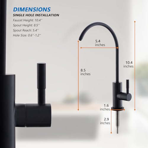 WEWE Matte Black Drinking Water Faucet Non Air Gap Stainless Steel Filtered Faucet for Kitchen Sink Reverse Osmosis System - Image 4