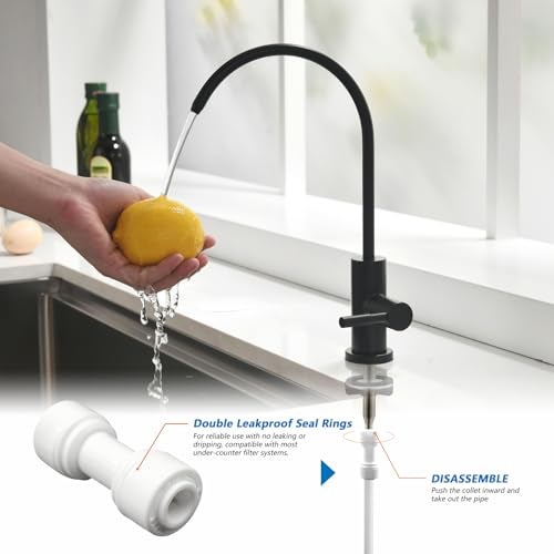 WEWE Matte Black Drinking Water Faucet Non Air Gap Stainless Steel Filtered Faucet for Kitchen Sink Reverse Osmosis System - Image 5
