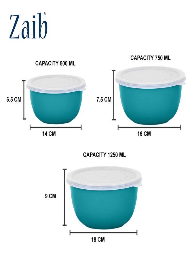 Zaib Microwave Safe Stainless Steel Mixing Bowl Set with Lids | 500ml, 750ml, 1250ml | Kitchen Food Storage Containers | Pack of 3 (Plain Turquoise 3) - Image 4