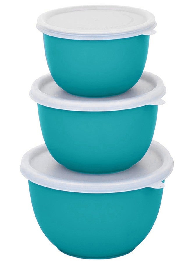 Zaib Microwave Safe Stainless Steel Mixing Bowl Set with Lids | 500ml, 750ml, 1250ml | Kitchen Food Storage Containers | Pack of 3 (Plain Turquoise 3) - Image 2