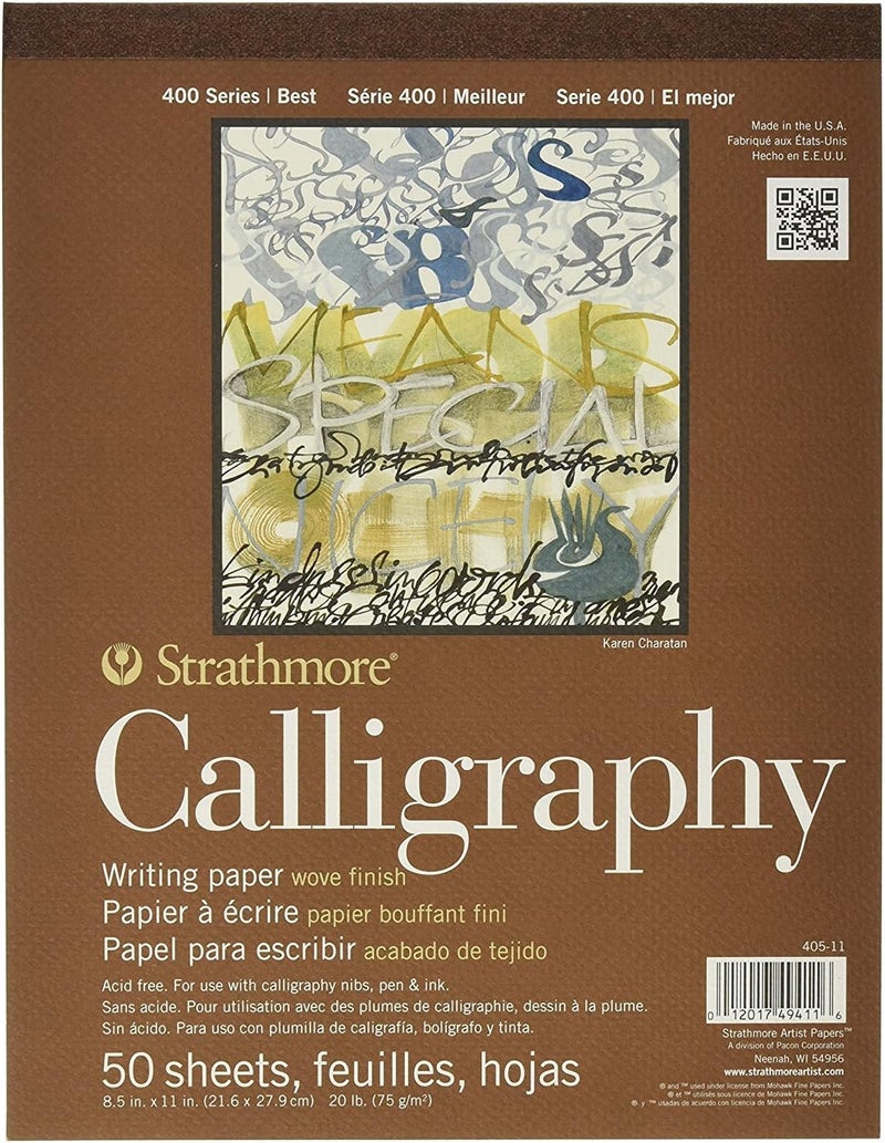 STR- 50 Sheet Tape Bound Calligraphy Pad, 8.5 by 11", White