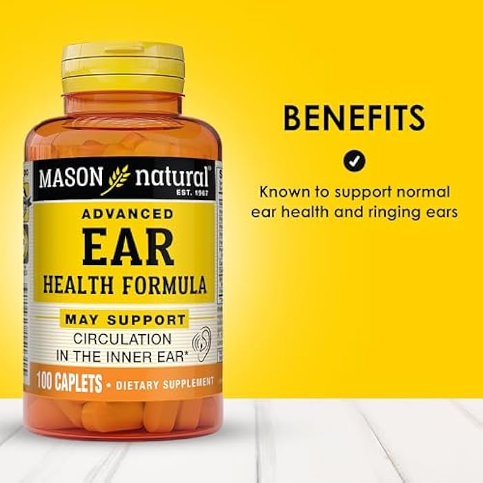MASON NATURAL Advanced Ear Health, 33 Day Supply, Supports Normal Circulation in The Inner Ear & Ringing, 100 Caplets - Image 2