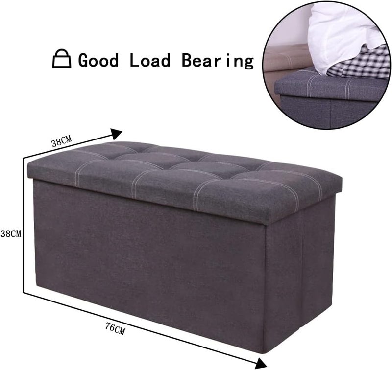 Neostyle Storage Ottoman Bench, Foldable ottoman foot rest seat,Foot Stool with 110L Capacity for Living Room and Bedroom(Dark Grey,76*38*38) (Cotton and Linen,Grey) - Image 3