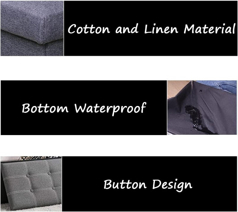 Neostyle Storage Ottoman Bench, Foldable ottoman foot rest seat,Foot Stool with 110L Capacity for Living Room and Bedroom(Dark Grey,76*38*38) (Cotton and Linen,Grey) - Image 4