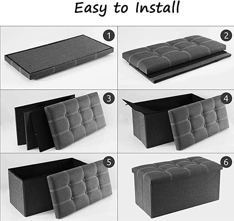 Neostyle Storage Ottoman Bench, Foldable ottoman foot rest seat,Foot Stool with 110L Capacity for Living Room and Bedroom(Dark Grey,76*38*38) (Cotton and Linen,Grey) - Image 5