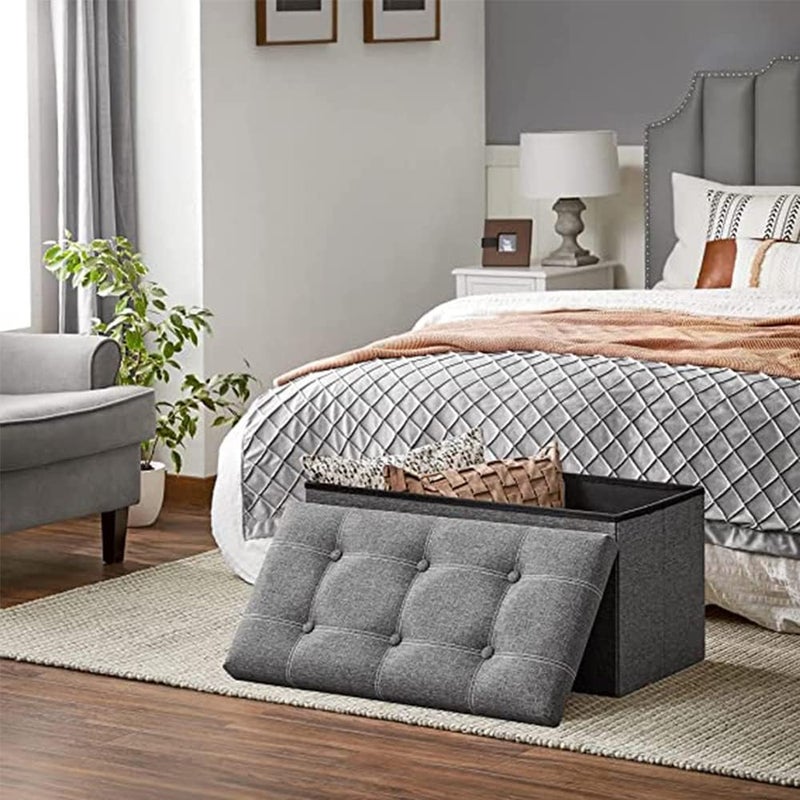 Neostyle Storage Ottoman Bench, Foldable ottoman foot rest seat,Foot Stool with 110L Capacity for Living Room and Bedroom(Dark Grey,76*38*38) (Cotton and Linen,Grey) - Image 2