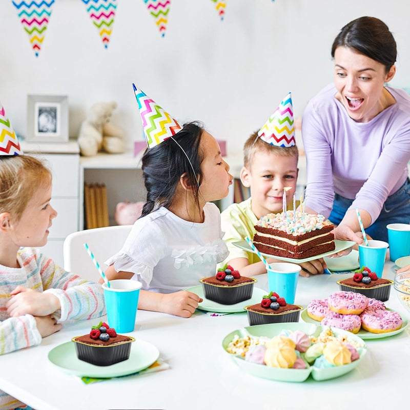 LOKQING 50 Pack Mini Cake Pans with Lids and Spoons Small Aluminum Foil Pans Square Baking Cups Disposable Ramekins Cupcake Liners for Brownie Pie (Black Gold, 5 oz) - Image 5