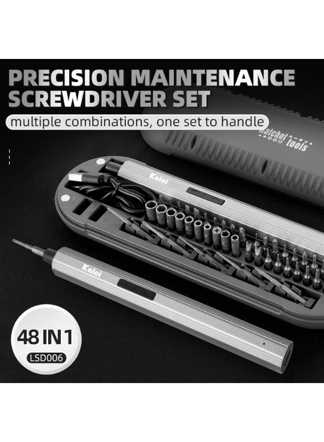 Kalei佧镭 Kalei 48 in 1 Electric Screwdriver Precision Set Power Tool Kit Rechargeable Wireless Cordless Magnetic Bits for Repair Home Household - Grey - Image 2