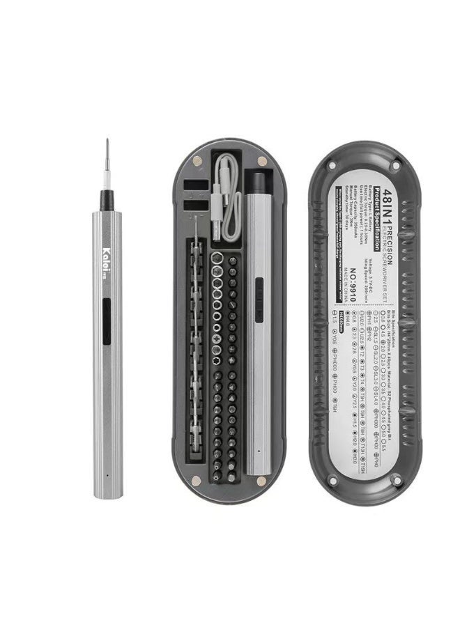 Kalei佧镭 Kalei 48 in 1 Electric Screwdriver Precision Set Power Tool Kit Rechargeable Wireless Cordless Magnetic Bits for Repair Home Household - Grey - Image 3