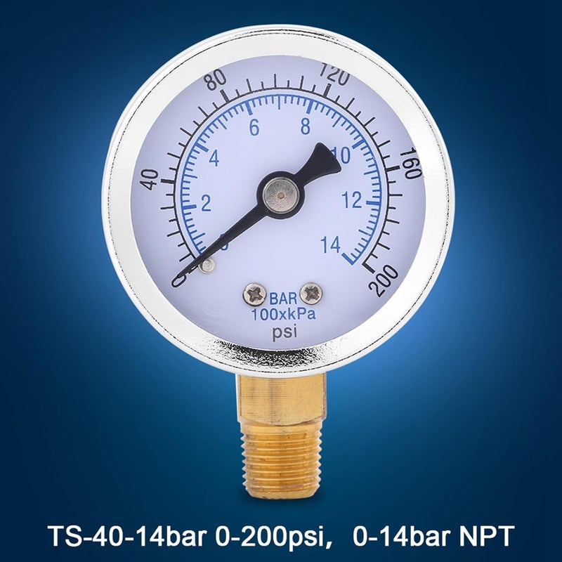 مقياس الضغط الجاف المعدني من 0 إلى 200 رطل لكل بوصة مربعة 14 بار منظم الهواء المائي الهيدروليكي تركيب خلفي - Image 4
