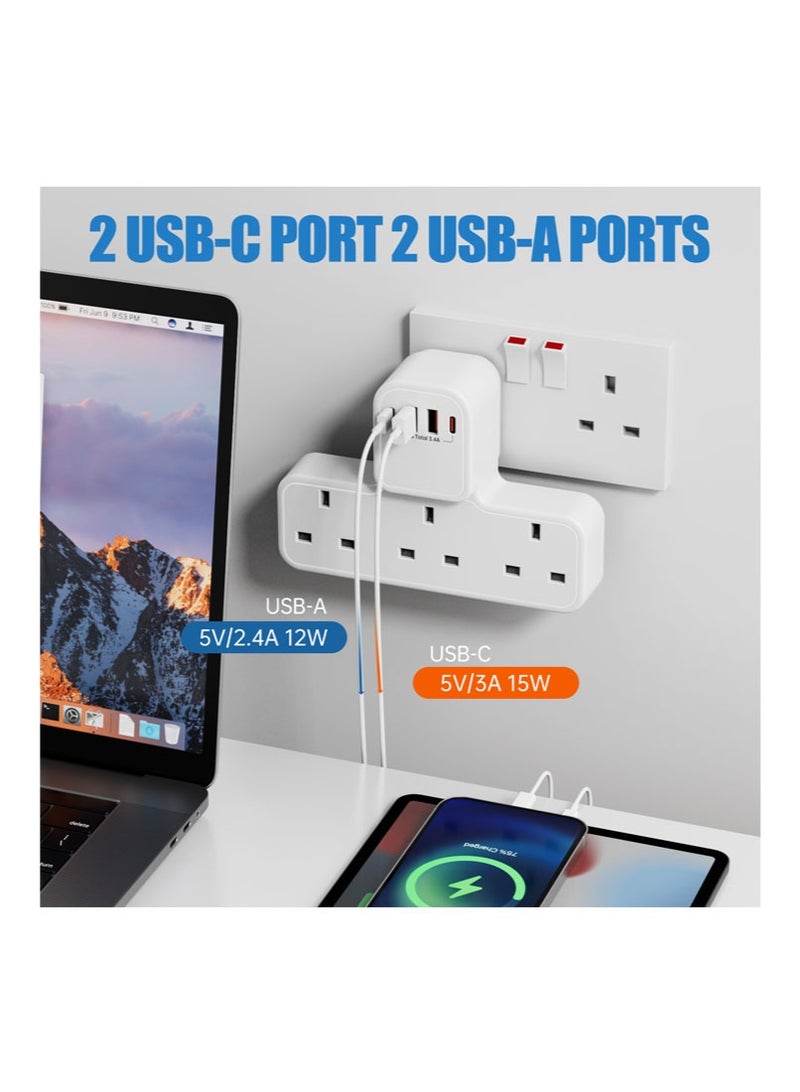 7 in 1 power socket, multi-function plug extender, 3 AC ports, 2 USB-A ports, 2 USB-C ports, British standard socket extender, suitable for bedroom, kitchen, living room - Image 3