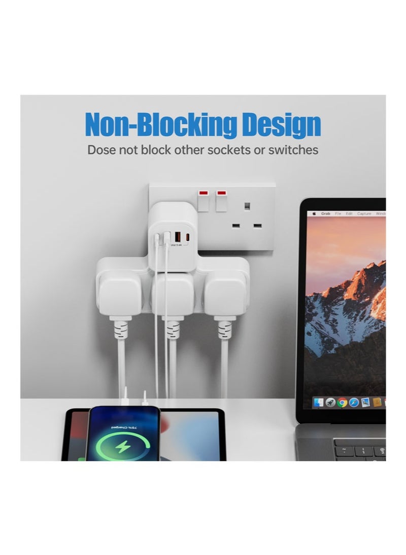 7 in 1 power socket, multi-function plug extender, 3 AC ports, 2 USB-A ports, 2 USB-C ports, British standard socket extender, suitable for bedroom, kitchen, living room - Image 4