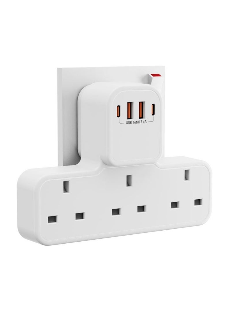Wall Socket,7 In 1 Multi-Function Power Socket, British Standard & Overload Protection, 3 AC + 2 USB-A + 2 USB-C Ports, For Bedroom, Kitchen, Living Room - Image 1