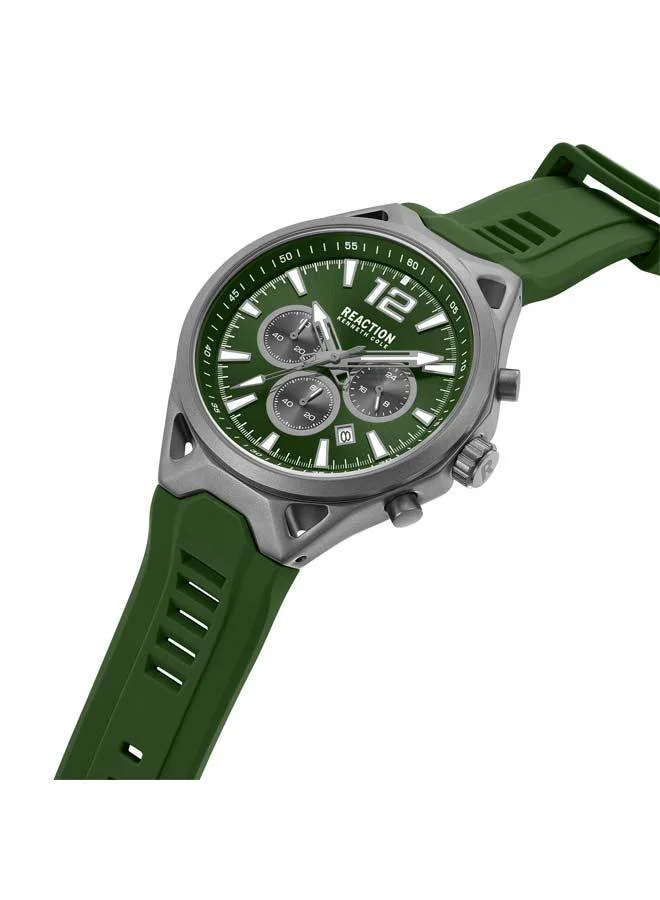 Kenneth Cole Reaction Green Dial Green Silicone Strap Chronograph Watch for Men, 45mm