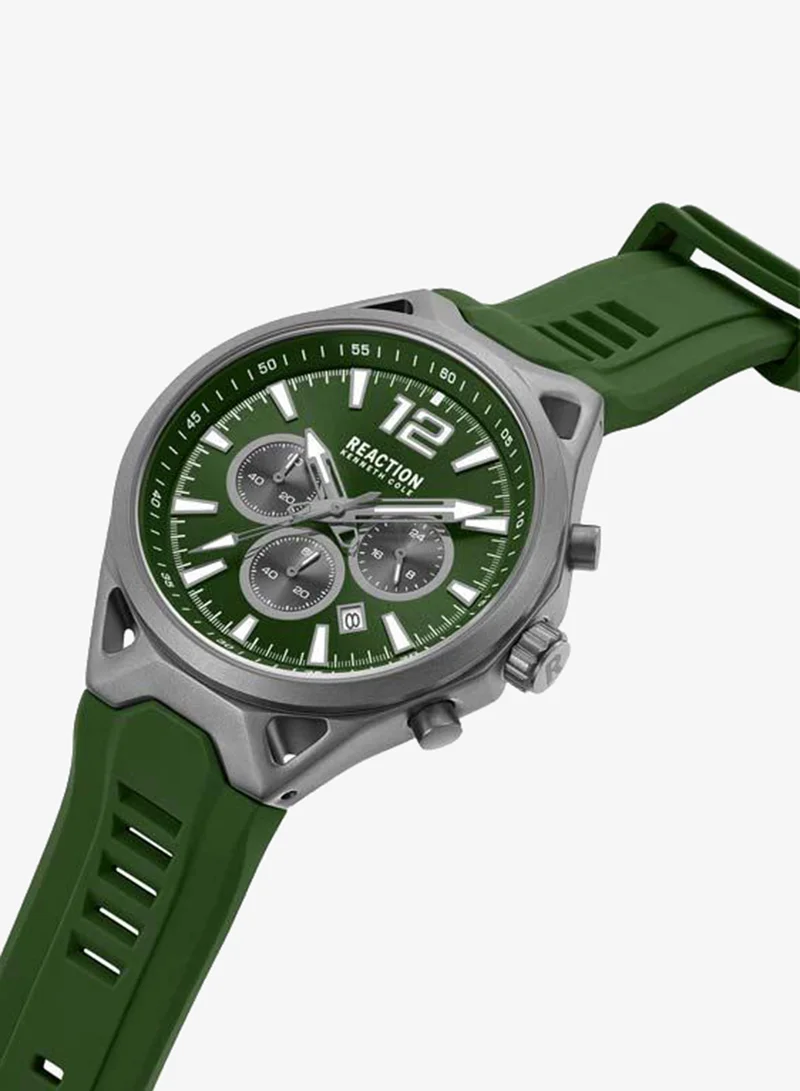 Kenneth Cole Reaction Green Dial Green Silicone Strap Chronograph Watch for Men, 45mm