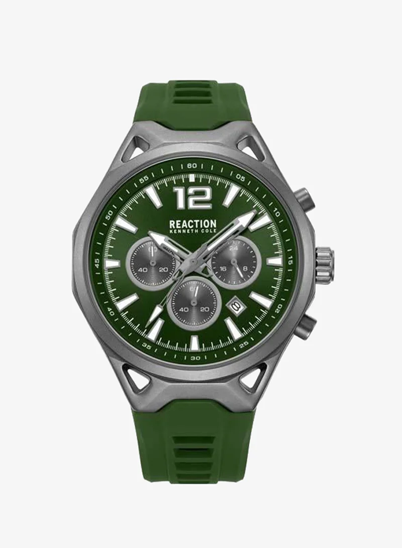 Kenneth Cole Reaction Green Dial Green Silicone Strap Chronograph Watch for Men, 45mm