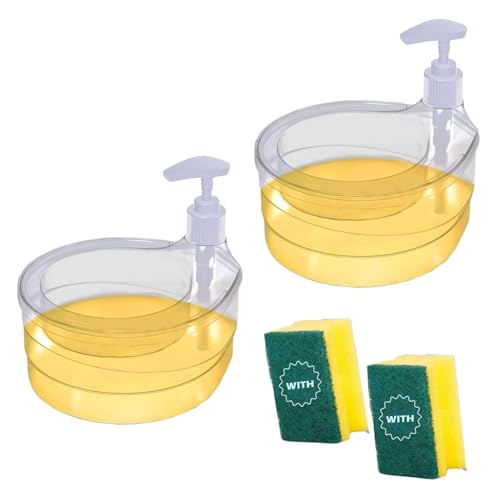 BENAVJI Outdoor Living Dish Soap Dispenser with Sponge – 2-in-1 Soap Pump Dispenser for Kitchen Sink, Easy One-Handed Operation, Leak-Proof Liquid Holder for Dishwashing & Cleaning Pack of 2 - Image 1