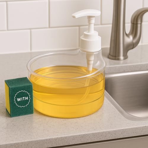BENAVJI Outdoor Living Dish Soap Dispenser with Sponge – 2-in-1 Soap Pump Dispenser for Kitchen Sink, Easy One-Handed Operation, Leak-Proof Liquid Holder for Dishwashing & Cleaning Pack of 2 - Image 4