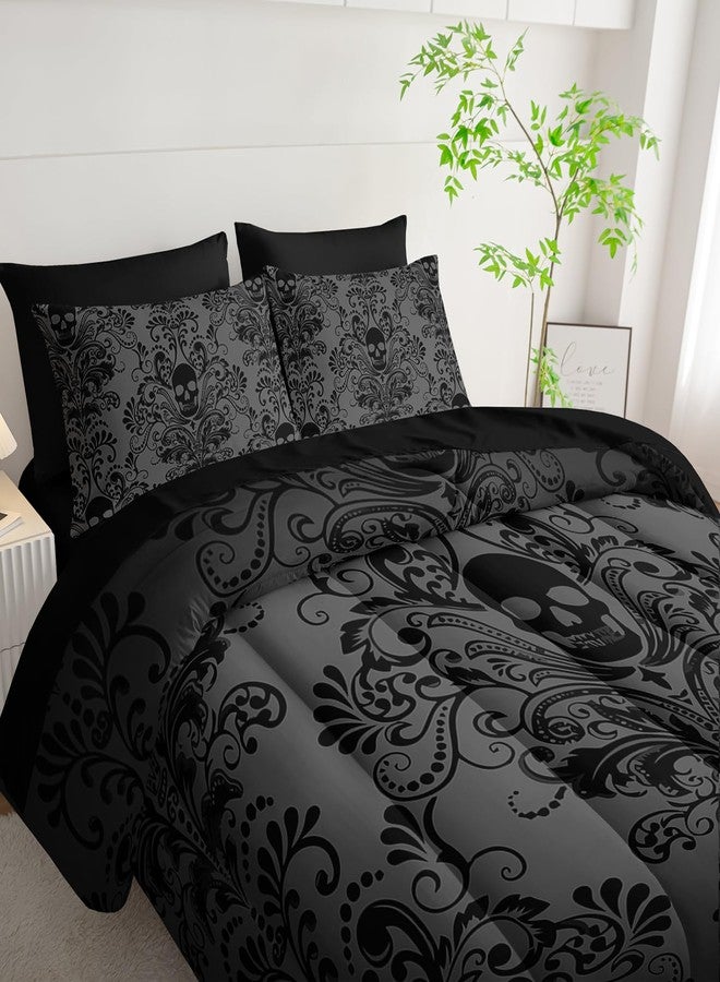 Tuzaovy Black Skull Comforter Set 7 Piece Queen Size Bed in A Bag,Goth Bedding for Room Decor,Soft Western Comforter Boho Hippie Bedding with Fitted Sheet,Flat Sheet, Pillowcases & Shams - Image 3
